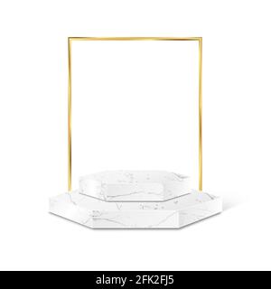 Produit en polygon de marbre, cadre en or de Podium isolé Illustration de Vecteur