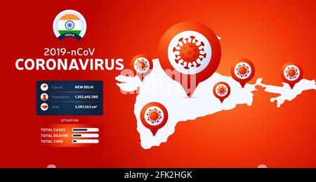 Bannière du coronavirus de la carte de l'Inde. Covid-19, Covid 19 carte isométrique indienne cas confirmés, guérison, rapport de décès. Maladie du coronavirus 2019 mise à jour de la situation Illustration de Vecteur