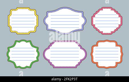 Autocollants pour notes cadres d'étiquettes ornementales. Ensemble de badges rétro vectoriels. Modèles de design d'emballage vintage pour bouteilles, bocaux, tasses ou plats. Prix de l'offre promotionnelle spéciale pour les supermarchés. Illustration de Vecteur