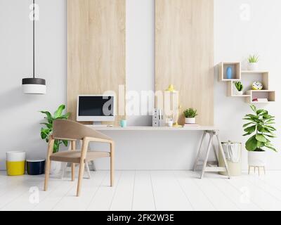 Salle de bureau avec un arrière-plan blanc.rendu 3D Banque D'Images