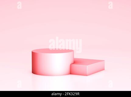 Podium vide, modèle de tablette de produit. Cylindre rose, cube et fond. rendu 3d. Banque D'Images
