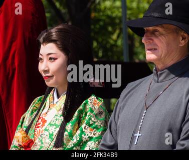 Gifu, Japon - 4 octobre 2015 : personnages historiques costumés lors du 59ème festival annuel de Nobunaga Banque D'Images