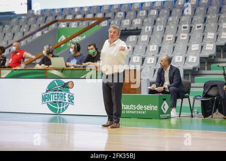 Pascal DONNADIEU entraîneur de NANTERRE 92 pendant le LNB Pro UN match de basket-ball Jeep Elite Nanterre 92 v Limoges le 27 avril 2021 au Palais des Sports de Nanterre, France. Photo de Loic Baratoux/ABACAPRESS.COM Banque D'Images