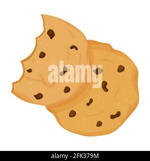 Biscuit traditionnel aux pépites de chocolat isolé sur fond blanc dans un style plat. Elément pour les conceptions de sites Web. Sucrée, dessert. Illustration vectorielle Illustration de Vecteur