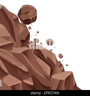 Glissement de terrain de montagne avec des rochers qui tombent, des pierres en style de dessin animé plat isolé sur fond blanc. Catastrophe naturelle, danger. Illustration du vecteur de stock. Illustration de Vecteur