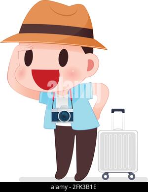 Traveler Man, Cartoon Design, Vector et Illustration Illustration de Vecteur