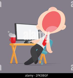 L'homme paresseux indifférente en routine ennuyeuse, s'ennuie bâiller portrait à moitié endormi sur le lieu de travail, Cartoon, Vector illustration Illustration de Vecteur