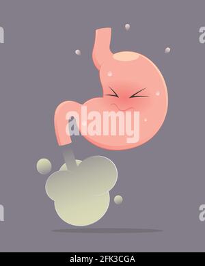 L'estomac est fart en raison de l'acide dans l'estomac, Cartoon vecteur, concept avec la santé interne Illustration de Vecteur