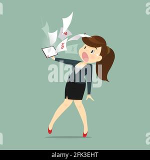 Caricature d'entreprise Femme choquée et fatiguée avec E-mail travail A reçu de Manager, illustration vectorielle Illustration de Vecteur