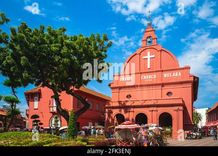 12 août 2018 : Stadthuys et Melaka Red Clock Tower, alias Tang Beng Swee Clock Tower, situé sur la place néerlandaise à Melaka, Malacca, Malaisie. Stadthuy Banque D'Images