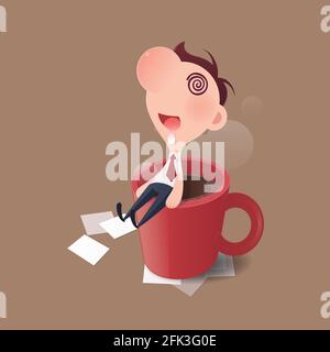 Cartoon businessman fatigué dormir dans le bureau, le manque de sommeil et les heures supplémentaires et l'illustration vectorielle, concept. Illustration de Vecteur