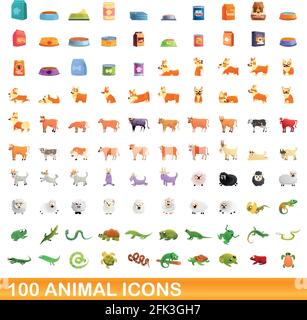 100 icônes d'animaux fixés. Cartoon illustration de 100 icônes animales vector set isolé sur fond blanc Illustration de Vecteur