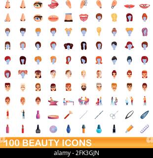 100 icônes de beauté définies. Illustration de dessin animé de 100 icônes de beauté vecteur isolé sur fond blanc Illustration de Vecteur