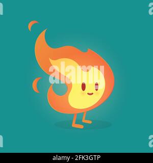 Sourire mignon fire personnage vectoriel contre fond gris. Illustration de Vecteur