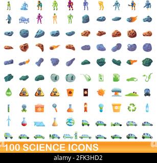 100 icônes scientifiques définies. Illustration de dessin animé de 100 icônes scientifiques vecteur isolé sur fond blanc Illustration de Vecteur