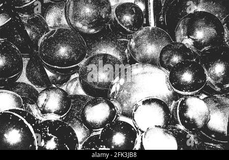Texture de recouvrement affligé de plastique brillant de gros plan, sphères métalliques, boules. Arrière-plan grunge. Illustration vectorielle abstraite de demi-teinte Illustration de Vecteur