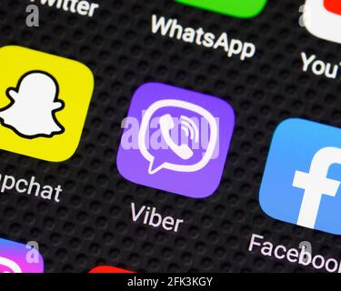 Icône Viber App sur un smartphone, gros plan Banque D'Images
