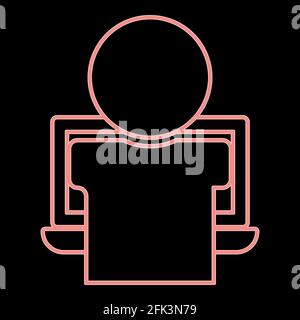 Neon man sur l'ordinateur portable c'est la couleur rouge illustration vectorielle image claire de style plat Illustration de Vecteur