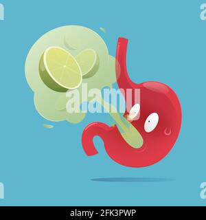 Illustration vectorielle de l'estomac avec des symptômes de burping, maladie de reflux gastro-oesophagien Illustration de Vecteur