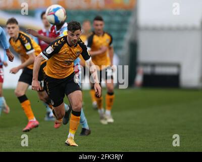 Newport, Royaume-Uni. 27 avril 2021. Padraig Amond du comté de Newport en action. EFL football League Two Match, Newport County v Scunthorpe Utd à Rodney Parade Newport, pays de Galles, le mardi 27 avril 2021. Cette image ne peut être utilisée qu'à des fins éditoriales. Utilisation éditoriale uniquement, licence requise pour une utilisation commerciale. Aucune utilisation dans les Paris, les jeux ou les publications d'un seul club/ligue/joueur. photo par Andrew Orchard /Alay Live News Banque D'Images