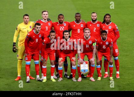 Photo de l'équipe du Luxembourg. (Rangée supérieure, de gauche à droite) Anthony Mais, Enes Mahmutovic, Marvin Da Graca, Christopher Martins Pereira, Maxime Chanot et Gerson Rodrigues. (Rangée du bas, de gauche à droite) Danel Sinani, Vincent Thill, Olivier Thill, Laurent Jans et Leandro Barreiro avant le match de qualification de la coupe du monde de la FIFA 2022 au stade Aviva, à Dublin, en Irlande. Date de la photo: Samedi 27 mars 2021. Banque D'Images