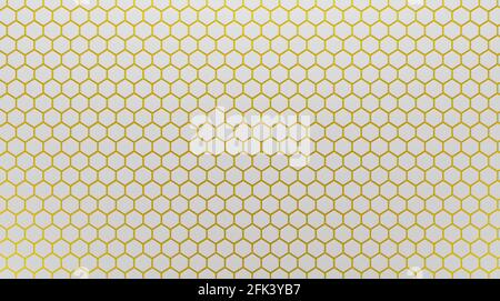 Carreaux de céramique blanc en mosaïque hexagonale avec coulis d'or dans les coutures. Arrière-plan, motif de luxe. rendu 3d. Banque D'Images