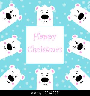 Une illustration de jolis ours polaires. Carte de vœux avec message joyeux Noël Banque D'Images