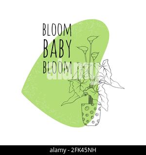 Illustration De Boho Minimaliste De Citation Vert Esprit Vie Verte Avec La Ligne Noire Art Pot Maison Plante Monstere Et Formes Abstraites Arriere Plan Image Vectorielle Stock Alamy