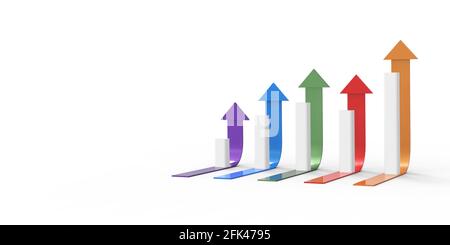 Flèche et graphique colorés. Concept d'entreprise en pleine croissance.rendu 3D. Banque D'Images