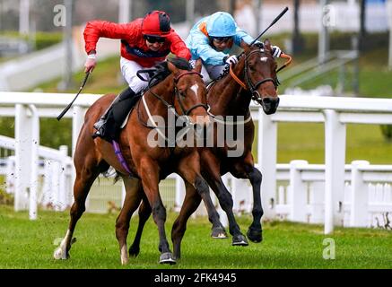 Chipotle criblé par Charles Bishop (à gauche) sur le chemin de gagner les enjeux de la Royal Ascot de deux ans de procès à l'hippodrome d'Ascot. Date de la photo: Mercredi 28 avril 2021. Banque D'Images