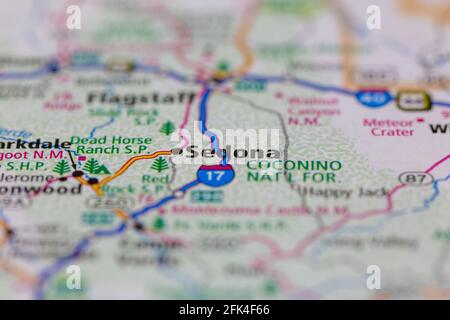 Sedona Arizona Etats-Unis indiqué sur une carte géographique ou une route carte Banque D'Images