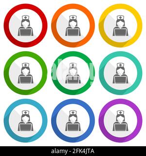 Médecin en ligne, urgence, icônes vectorielles d'hôpital, ensemble de boutons plats colorés pour la conception de sites Web et les applications mobiles Illustration de Vecteur