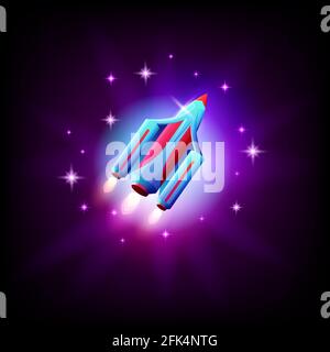 Vaisseau extraterrestre OVNI sur le fond de l'espace et des étoiles icône, illustration vectorielle. Illustration de Vecteur