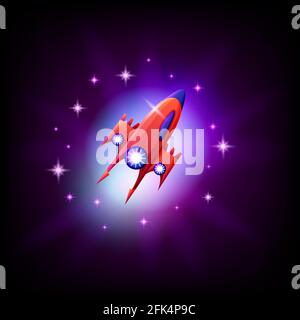 Vaisseau extraterrestre OVNI sur le fond de l'espace et des étoiles icône, illustration vectorielle. Illustration de Vecteur