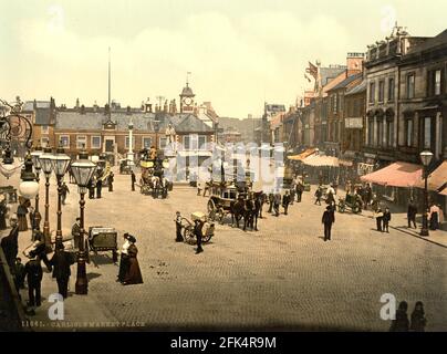 Place du marché de Carlisle à Cumbria vers 1890-1900 Banque D'Images