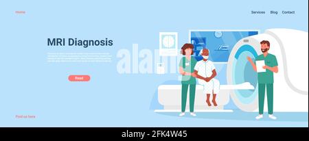 Procédure de diagnostic par IRM pour les personnes âgées à l'hôpital. Caricature homme ancien personnage de patient sur le médecin IRM scanner rendez-vous, numérique Illustration de Vecteur