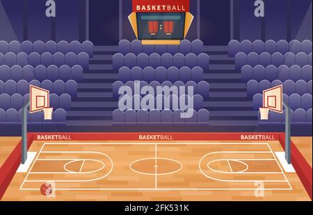 Stade d'arène de terrain de basket-ball, terrain de salle vide de dessin animé pour jouer au jeu d'équipe de basket-ball Illustration de Vecteur