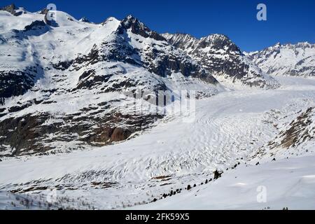 La liste de l'UNESCO Aletsch Glacier, la plus longue en Europe dans les Alpes Bernoises, Suisse Banque D'Images