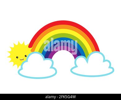 Arc-en-ciel multicolore pour enfants. Style dessin animé plat. Illustration vectorielle Banque D'Images