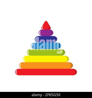 Jouet éducatif pyramide multicolore pour les enfants. Style dessin animé plat. Illustration vectorielle Banque D'Images