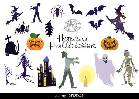 Ensemble de personnages et d'éléments pour Halloween. Collection pour la décoration de vacances. Illustration de Vecteur