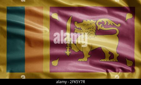 Drapeau du Sri Lanka agitant dans le vent. Gros plan de la bannière Ceylan, soie douce et lisse. Tissu texture ensign arrière-plan. Utilisez-le pour nationa Banque D'Images