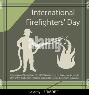 La Journée internationale des pompiers (FIFD) est célébrée le 4 mai en raison de la mort de cinq pompiers dans des circonstances tragiques dans un feu de brousse en Australie. Illustration de Vecteur