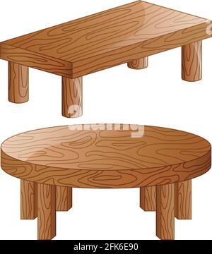 Tables en bois de dessin animé isolées sur fond blanc Illustration de Vecteur