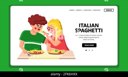 Un couple de spaghetti italiens se mange au restaurant Vector Illustration de Vecteur