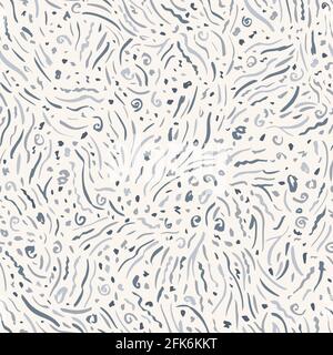 Tracé à la main Sea Abstract Waves Blue and Cream Vector Seamless Pattern Illustration de Vecteur