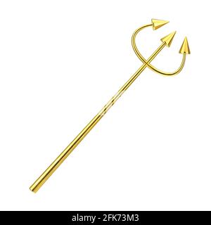 Golden Devil Halloween Day Celebration Trident ou Pitchfork sur fond blanc. Rendu 3d Banque D'Images
