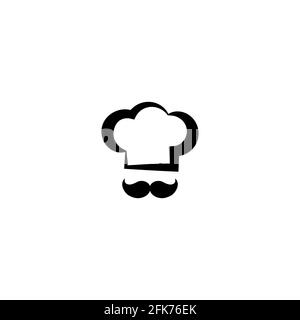 Casquette de cuisinier avec icône moustaches isolée sur bleu. Bouchon de cuisson. Carte de menu. Logo boulangerie. Illustration vectorielle plate. Illustration de Vecteur