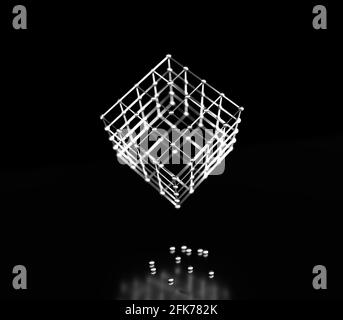 Contexte de la molécule et de la communication. Modèle filaire du cube. Lignes et sphères. Médical, technologie, chimie, science relative. Faible profondeur Banque D'Images