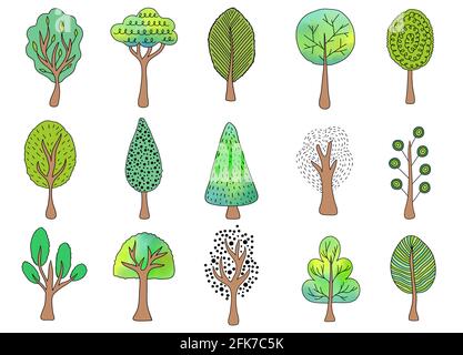 Collection d'arbres dessinés à la main Illustration de Vecteur